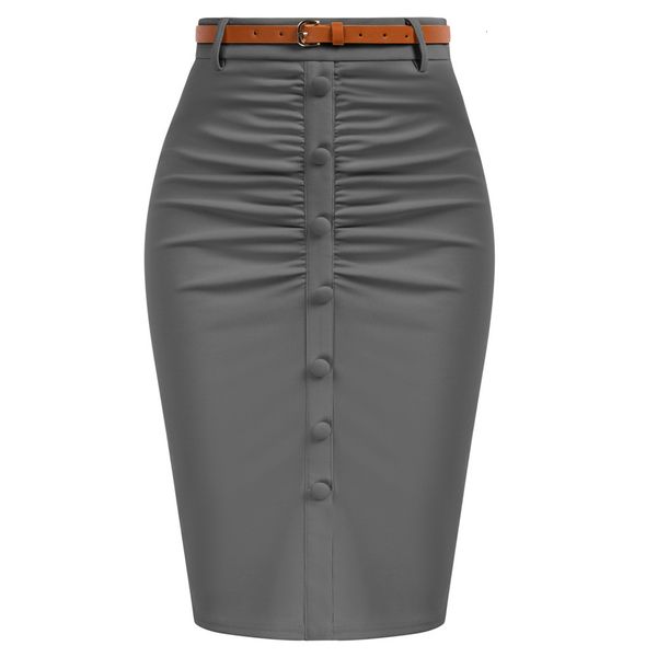 

skirts belle poque vintage pencil for women 1950s ruched bodycon with belt high waisted workwear a30 230110, Black