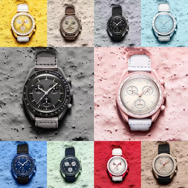 

moonswatch moon watches watch mens bioceramic planet full function quarz chronographmission to mercury 42mm nylon luxury limited edition wri, Slivery;brown
