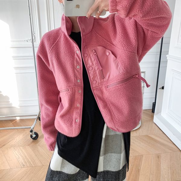 

women's jackets autumn and winter pink polar fleece overcoat half turtleneck temperament single breasted warm jacket 230110, Black;brown