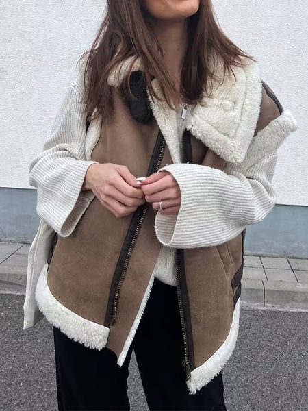 

women's vests women autumn winter fashion fur in one waistcoat vintage sleeveless female vest coat chic 230111, Black;white