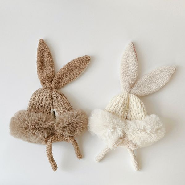 

caps hats winter hat for baby boy girl korean fashion bunny ear cap warm thicken plush protective ear hat for 2-12 year children 230111, Yellow