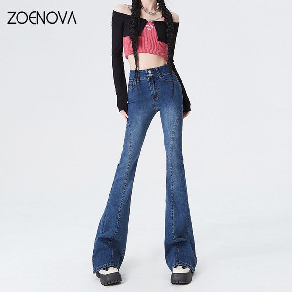 

women's jeans zoenova 2023 chic retro casual street style babes clothing y2k pants high waist denim stretch straight flared 230110, Blue