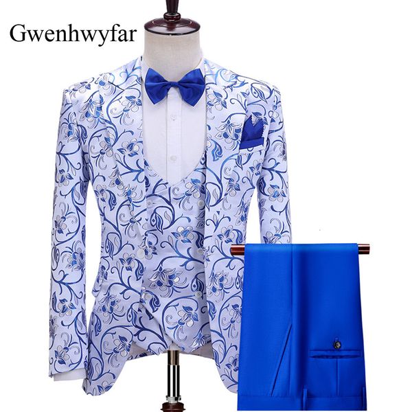 

men's suits blazers gwenhwyfar luxury orchid pattern wedding gentlemen tuxedo peaked lapel jacket double breasted vest slim pant 230111, White;black