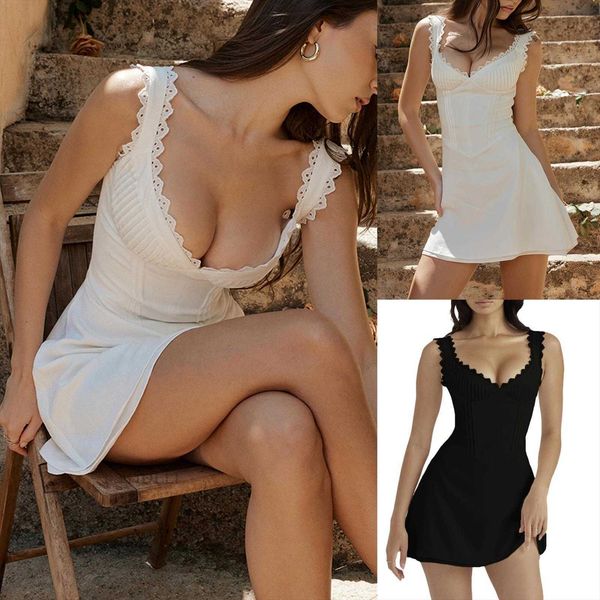 

womens hollow out lace sling dress backless girl female, Black;gray