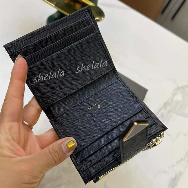 

624s wallets woman mens short wallets designer wallet mini card holder purse real leather zipper pocket fashion clutch bags handbags triangl, Red;black