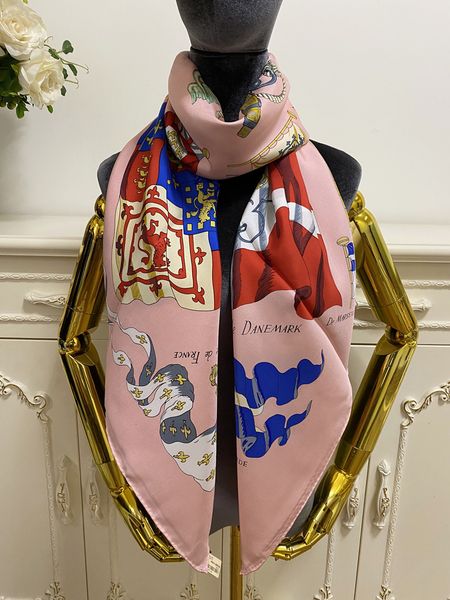 

women's square scarf scarves 100% twill silk material pink color pint letters flag pattern size 130cm- 130cm, Blue;gray