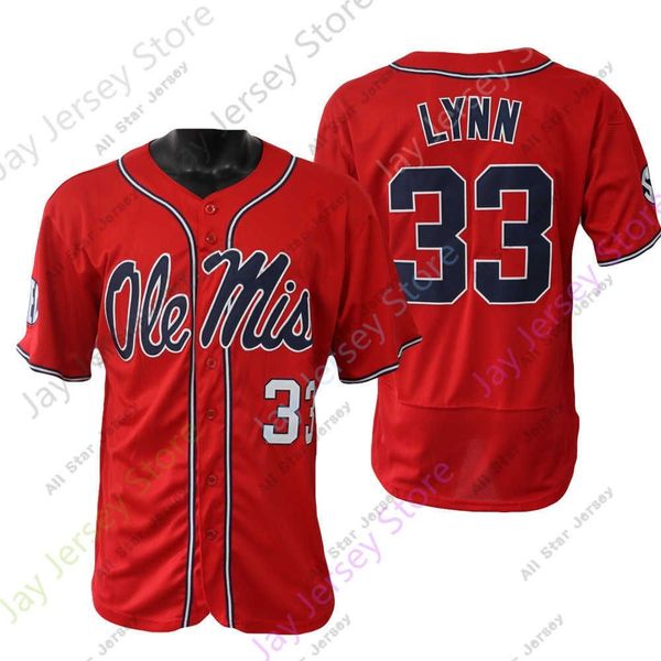 

custom baseball jerseys 2022 new ncaa ole miss baseball jersey 33 lance lynn college size youth red, Blue;black
