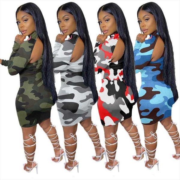 

cute fashion camouflage printed long sleeve dress womens clothing, Black;gray