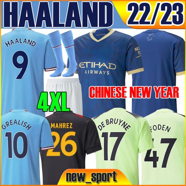 

xxxl 4xl 22 23 haaland #9 soccer jerseys joao cancelo mahrez de bruyne anniversary man foden gundogan 2022 2023 ferran bruyne football, Black;yellow