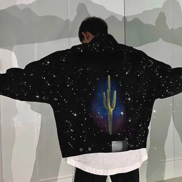 

high version mens denim jacket pa star sky graffiti cardigan coat plam designer jackets men women baseball jacket, Black;brown