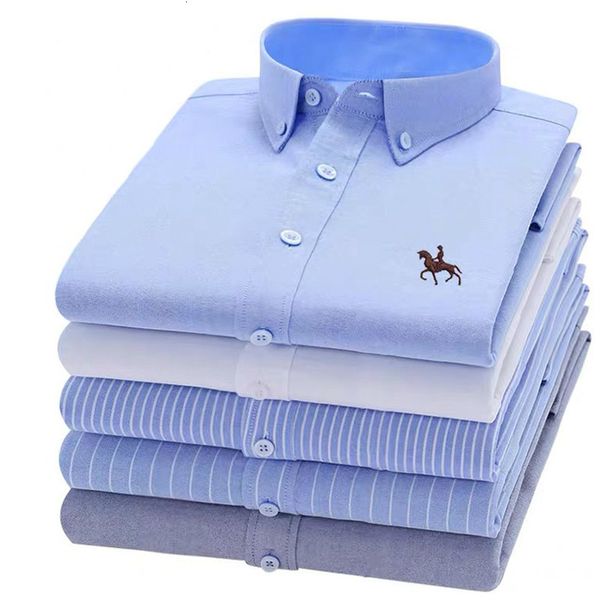 

men's casual shirts 100% cotton oxford plaid solid color striped long sleeve slim fit men camisa social korean clothes 230111, White;black