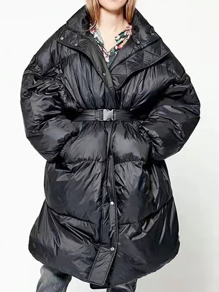 

women's down parkas fahion chic winter coat belt waist blue black pure women mid length warm female jacket 230110