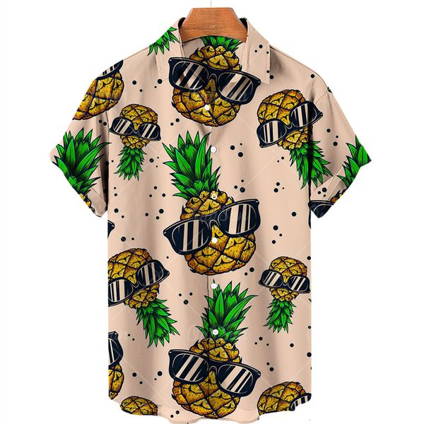 

men's casual shirts hawaiian fruit print short sleeves pineapple pattern fashion clothing summer loose shirt 230111, White;black
