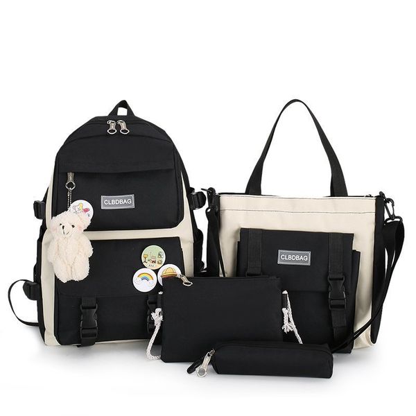 

school bags 5 pcs sets canvas bags for teenage girls women backpacks lapkeychain travel bagpack mochila escolar 230111