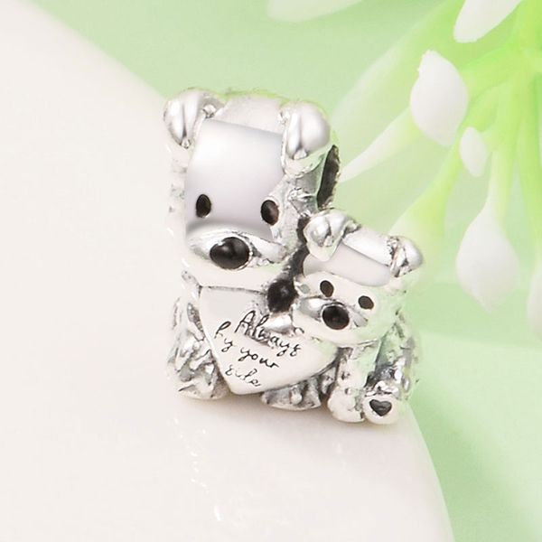 

925 sterling silver mother & puppy love bead fits european jewelry pandora style charm bracelets, Black