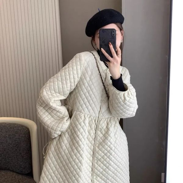 

women's down parkas vintage cotton jackets for women korean loose warm lingge outerwear streetwear singlebreasted solid lady long coat, Black
