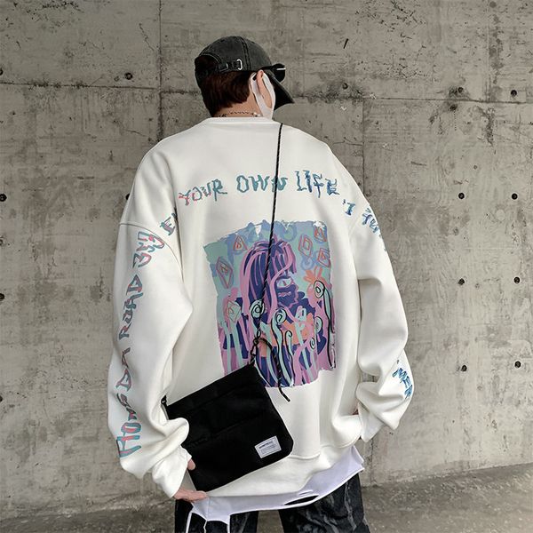 

men's hoodies sweatshirts hybskr men's cartoon graffiti high street sweatshirt oversize male letter printed o neck hoodies harajuk, Black