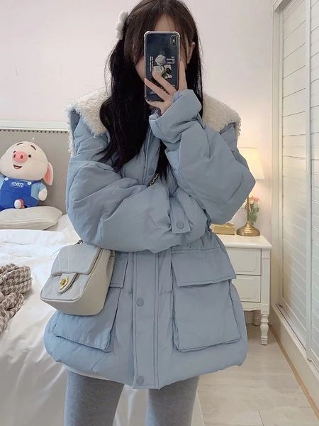

women's down parkas blue wool patchwork jacket white duck jackets winter warm coats korean fashion female outwear 230111, Black