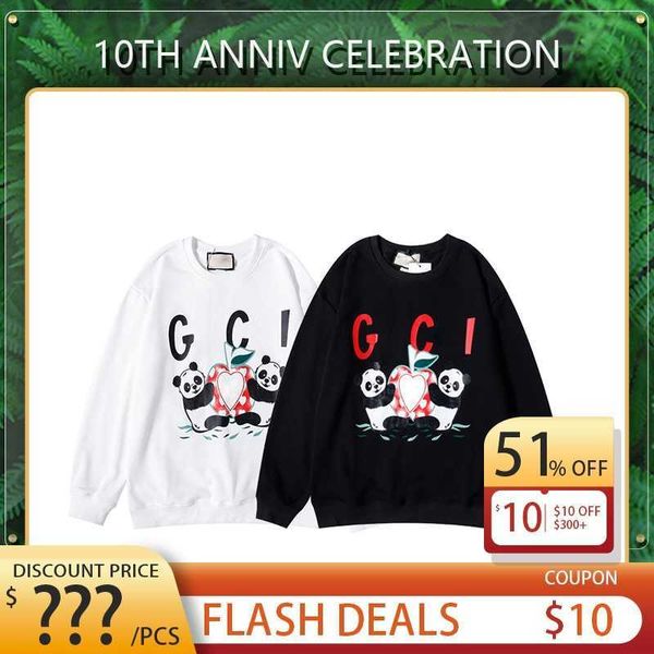 

tr9p pull over hoodie mens women designers hoodies winter warm man clothing with panda print, Black