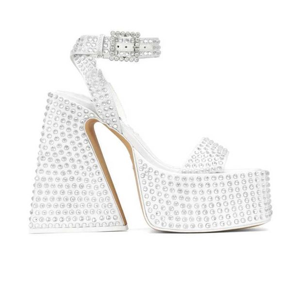 

dress shoes sandals thick soled women's sandals new shiny diamond sandals shaped high heel spring summer banquet white wedding shoes la, Black