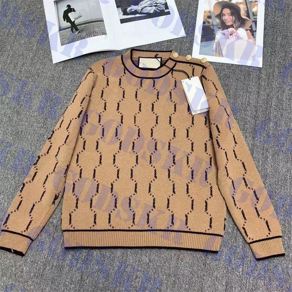

letter brown sweater gold button vintage womens knitwear clothes winter warm sweaters, White;black