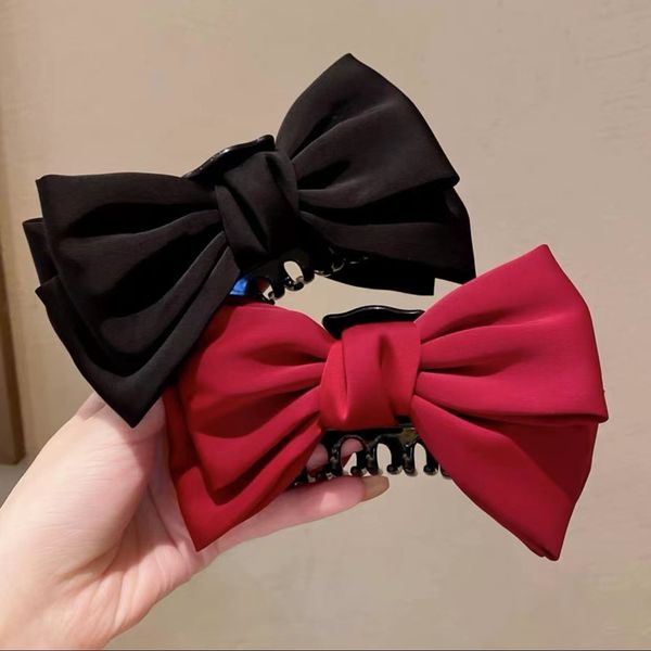 

korean big bow hair claws ribbon double sided bow-knot grab clip hairpins satin barrette hair clips accessories diy simple 1311, Slivery;white