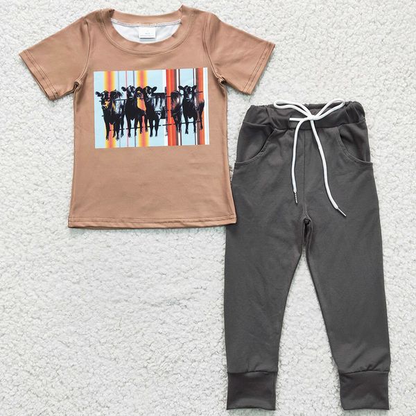 

new design baby boy clothes set cow print spring summer boutique kids clothes boys short sleeve long pants outfits wholesale children suit, White