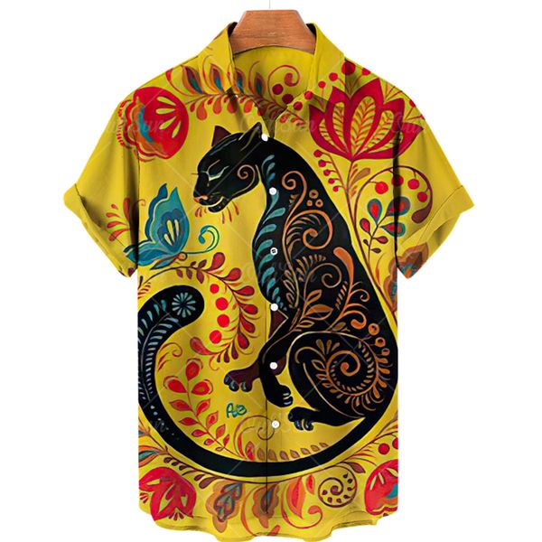 

men's casual shirts summer hawaiian 3d animal print and women tiger pattern short sleeve loose breathable 5xl 230110, White;black
