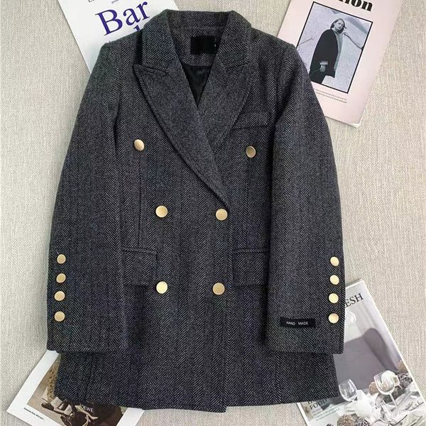 

womens suits & blazers tide brand retro fashion designer wool cloth series suit jacket lion double-breasted slim plus size women's clot, White;black