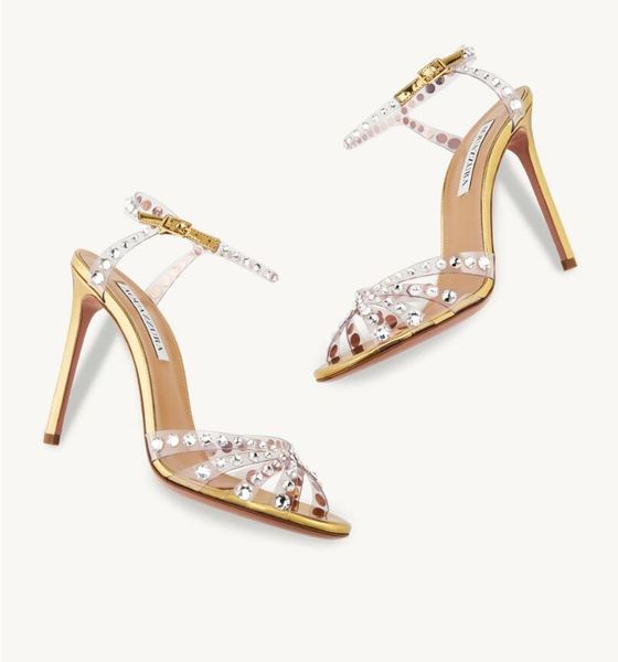 

famous fashion dress shoes everyday wear tequila leather sandals aquazzura shoes for women strappy design crystal embellishments high heels, Black