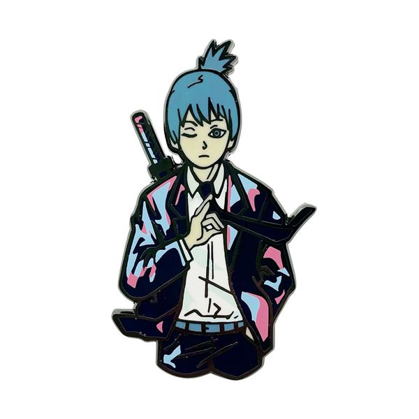 

chainsaw man metal badge cute anime movies games hard enamel pins collect metal cartoon brooch backpack hat bag collar lapel badges women fa, Blue