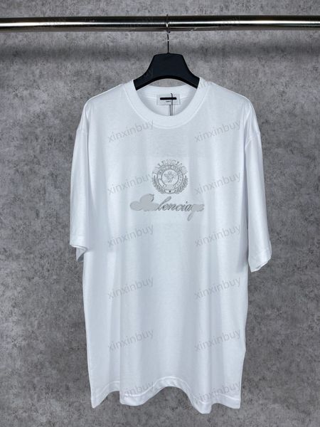 

xinxinbuy men designer tee t shirt 23ss paris letters arrow embroidery print short sleeve cotton women black white xs-l, Black;brown