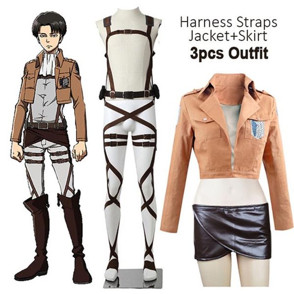 

costume accessories anime attack on titan cosplay shingeki no kyojin jacket recon corps leather skirt hooks belts suspenders ackerman 230111, Silver