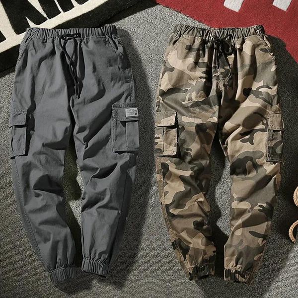 

edc8 joggers cargo pants men harem multi-pocket camouflage man cotton sweatpants streetwear casual plus size trousers m-7xl, Black