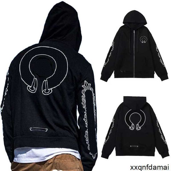 

men's hoodies sweatshirts classic mens zipper ch horseshoe sanskrit cross print heart hoody chromees women 0sl5, Black