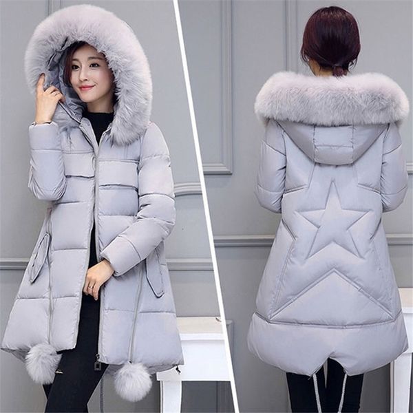 

women's down parkas winter women jacket fashion warm parkas fur collar thick hooded plus size winter coat 230111, Black