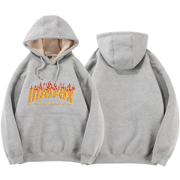 

men's hoodies sweatshirts hoodie men's lamb winter new long-sleeved pullover loose plus velvet thickened tide, Black