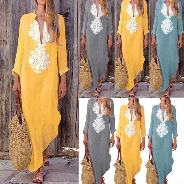

v neck loose long sleeved dress cotton and linen womens autumn winter, Black;gray
