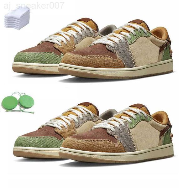 

zion williamson x voodoo mens basketball shoes jumpman 1 1s low sneaker og flax muslin fauna brown oil green sesame moon fossil men nbl5