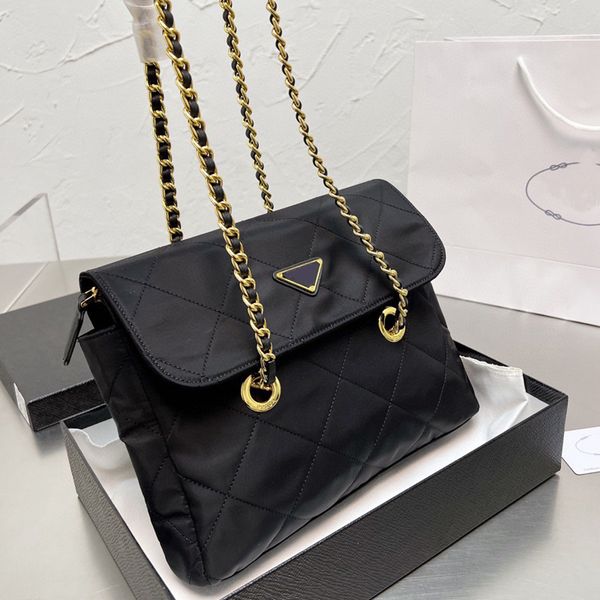 

nylon crossbody bag flap shoulder bags square women handbags metal hardware chain clutch purse magnetic buckle interior zipper pocket messen