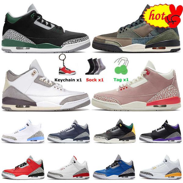

2023 og patchwork jumpmans 3 men women basketball shoes 3s pine green black cement racer blue fire red court purple cool grey unc laser oran