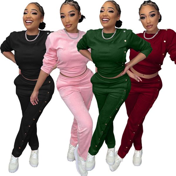 

2023 women flannel tracksuits winter spring 2 piece set long sleeve hoodies pants crew neck jogging suit solid color outfits fashion sportsw, Gray