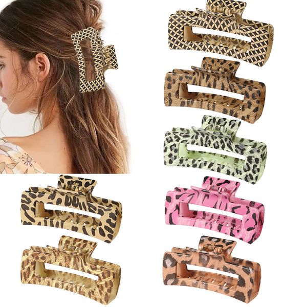 

new hair claw large geometric hollow square ribbon tortoiseshell leopard acetate hair clip for women hairs headwear accessories 1323, Slivery;white