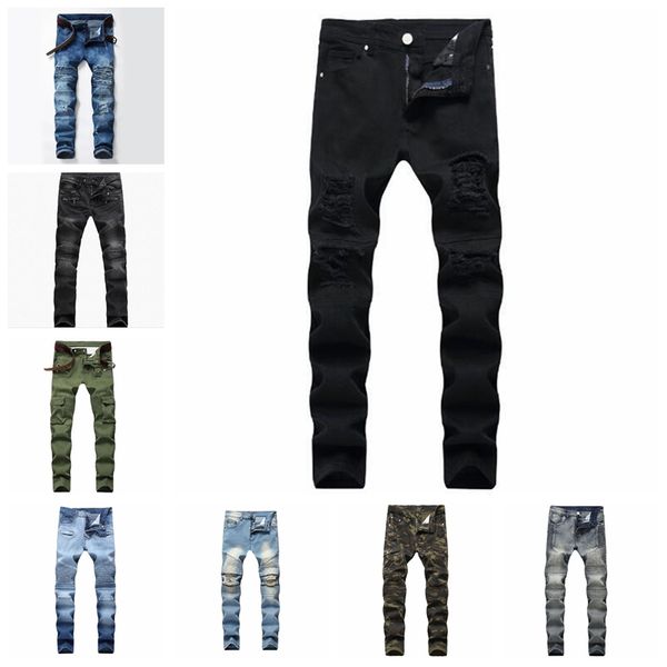 

men's distressed ripped skinny jeans mens jeans slim motorcycle moto biker causal mens denim pants hip hop men jeans size 28-40, Blue