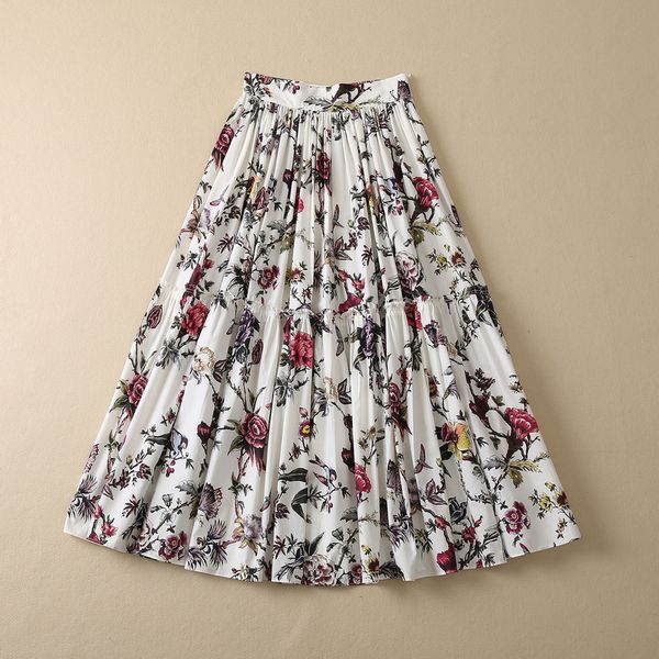 

skirts european and american women's wear for winter 2022 flower and bird printing fashion pleated cotton skirt, Black
