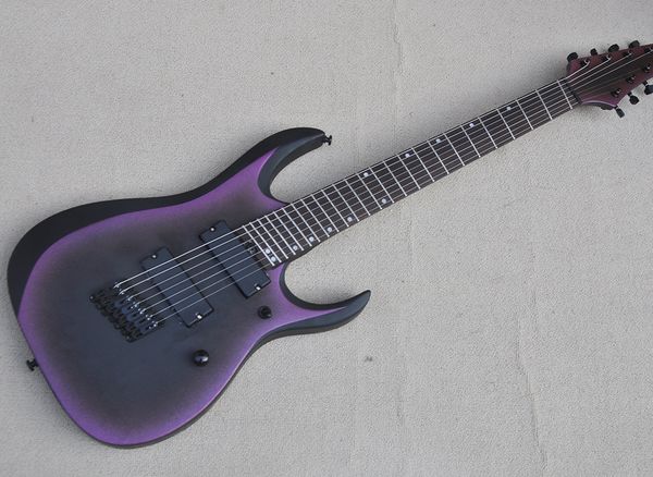 

7 strings sparkle purple electric guitar with rosewood fretboard 24 frets slanted pickups and frets customized color/logo available