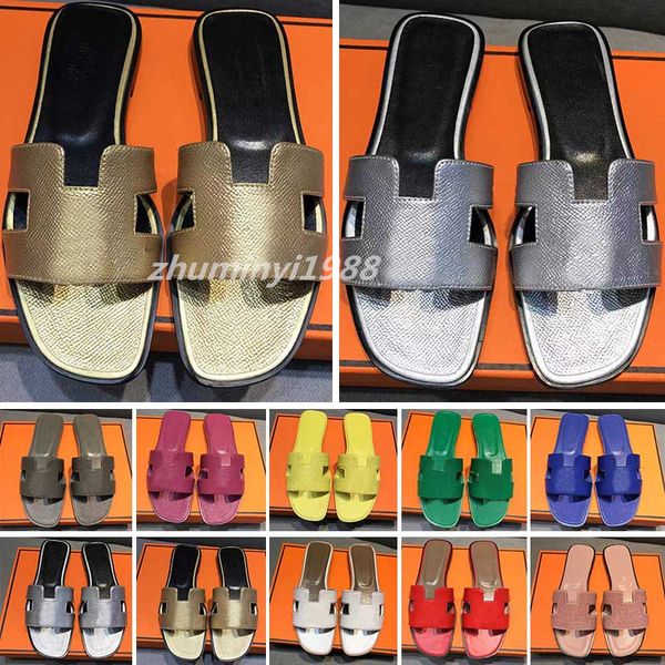 

2022 fashion sandals genuine leather h women slippers summer luxury flat slides ladies beach sandal party wedding oran slipper without box 3, White;red