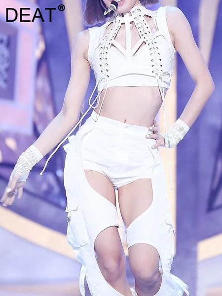 

women s tracksuits deat fashion sleeveless bandage short denim and high waist solid color hollow out jeans female summer 2023 17a2205 23011, Gray