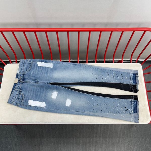 

23ss men usa autumn winter zipper denim pants bell flare patchwork jeans graffiti high street trousers, Black;brown