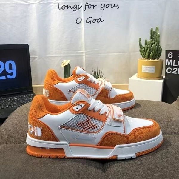 

designer brand trainer trainers casual shoes louise viuton shoes fashion vintage vintage printed denim stitching leather men's sneakers, Black